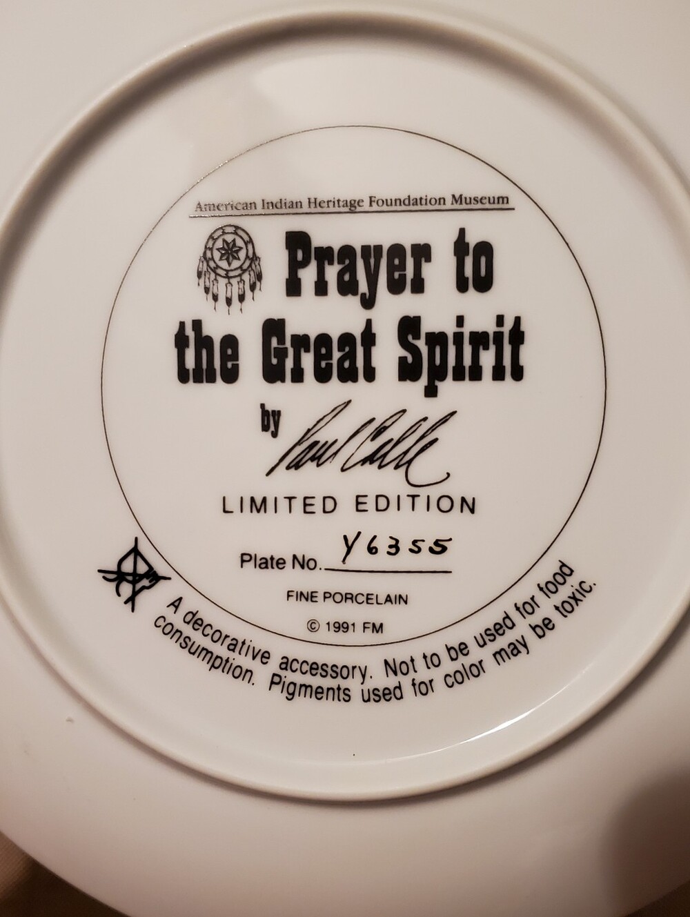 Franklin Mint Limited Edition "Prayer to the Great Spirit" Porcelain Plate - Picture 3 of 3